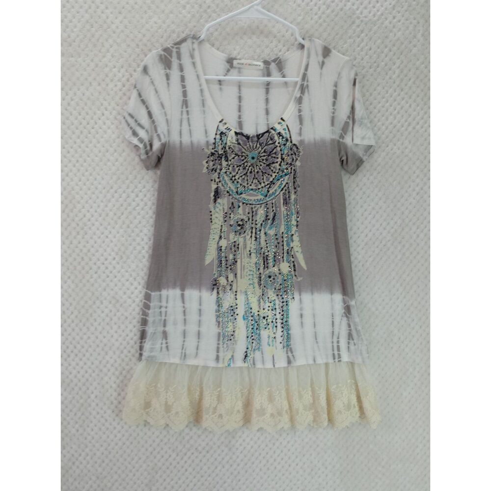 Vocal Women's Small Rhinestone Accented Dreamcatcher Graphic Tunic Top